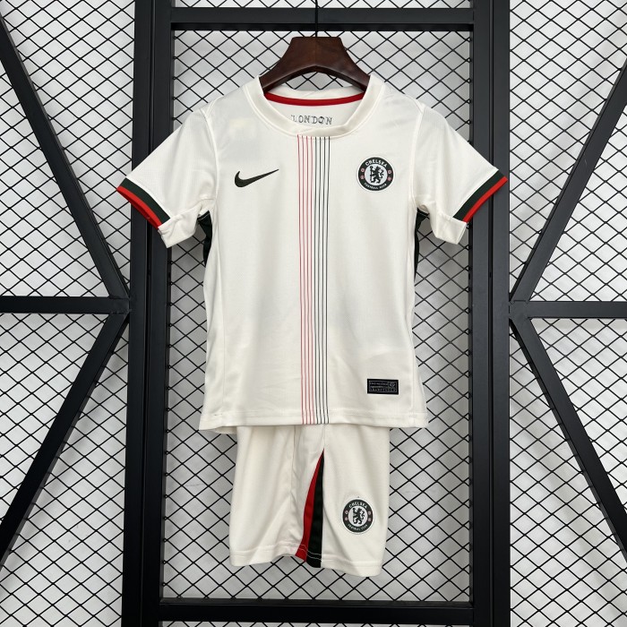 without Sponor Logo Youth Uniform Kids Kit 2025-2026 Chelsea Away White Soccer Jersey Shorts Child Football Set