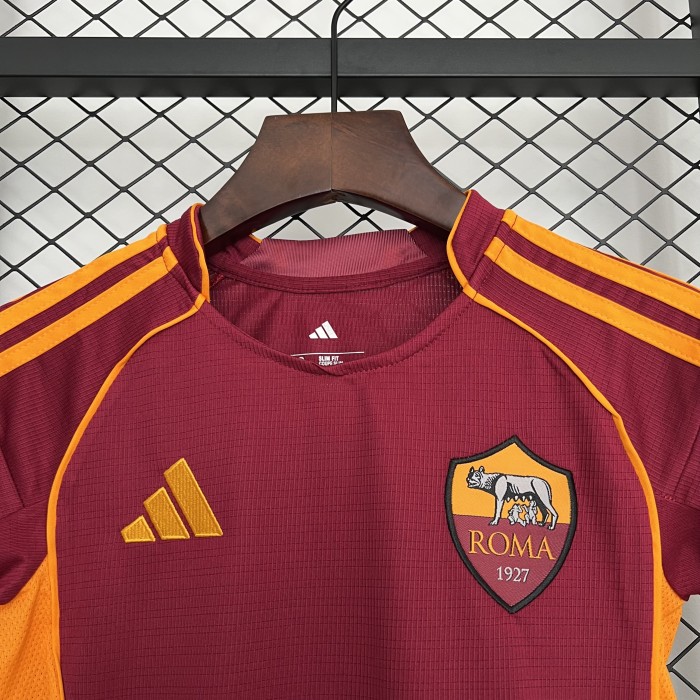 without sponor logo Youth Uniform Kids Kit As Roma 2025-2026 Home Soccer Jersey Shorts Child Football Set