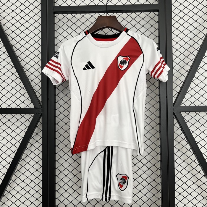 without Sponor Logo Youth Uniform Kids Kit 2025-2026 River Plate Home Soccer Jersey Shorts Child Football Set
