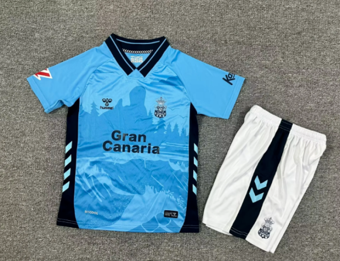 with LALIGA Patch Youth Uniform Kids Kit 2025-2026 Las Palmas Away Blue Soccer Jersey Shorts Child Football Set