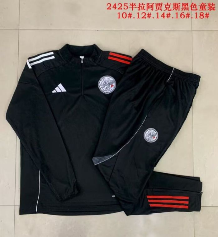 Youth 2025-2026 Ajax Black Soccer Training Sweater and Pants Football Kit