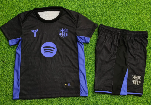 Youth Uniform Kids Kit 2025-2026 Barcelona Black/Purple Soccer Jersey Shorts Child Football Set