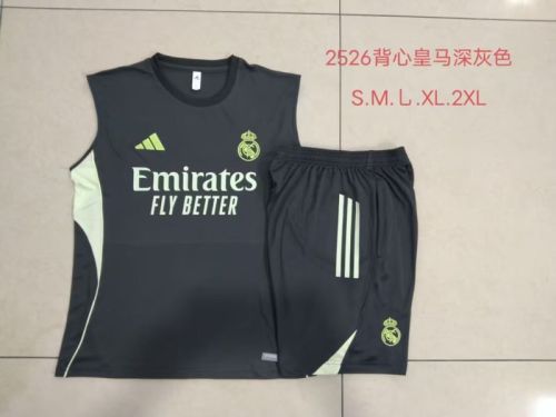 Adult Uniform 2025-2026 Real Madrid Dark Grey Soccer Training Vest and Shorts Football Set
