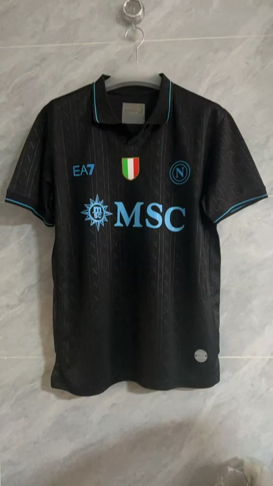 with Scudetto Patch Fan Version 2025-2026 Calcio Napoli Third Away Black Football Shirt Napoles Soccer Jersey