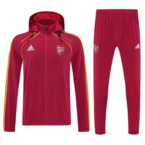 with Caps 2025-2026 Arsenal Red Soccer Windbreaker Jacket Football Jacket and Pants