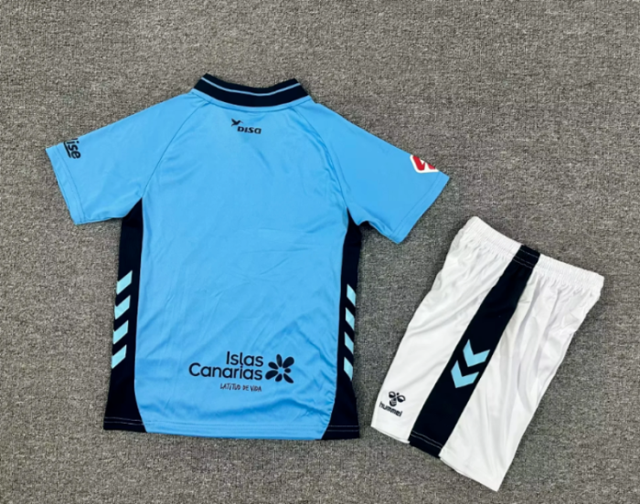 with LALIGA Patch Youth Uniform Kids Kit 2025-2026 Las Palmas Away Blue Soccer Jersey Shorts Child Football Set
