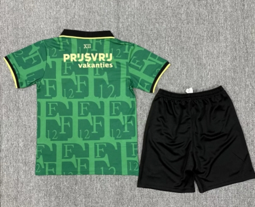 Youth Uniform Kids Kit 2025-2026 Feyenoord Rotterdam Fourth Away Green Soccer Jersey Shorts Child Football Set