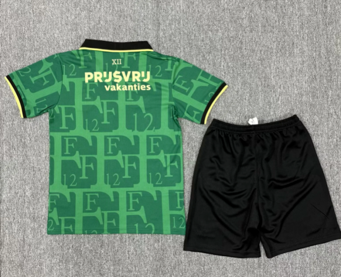 Youth Uniform Kids Kit 2025-2026 Feyenoord Rotterdam Fourth Away Green Soccer Jersey Shorts Child Football Set