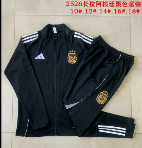 Youth 2025-2026 Argentina Black Soccer Training Jacket Football Jacket and Pants