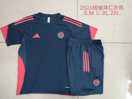 Adult Uniform 2025-2026 Bayern Munich Dark Grey/Pink Soccer Training Jersey and Shorts Football Kits