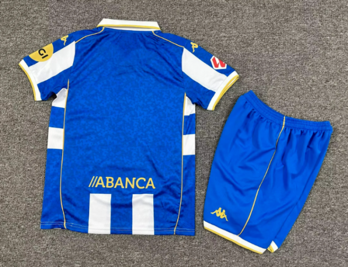 with LALIGA Patch Youth Uniform Kids Kit Deportivo La Coruna 2025-2026 Home Soccer Jersey Shorts Child Football Set
