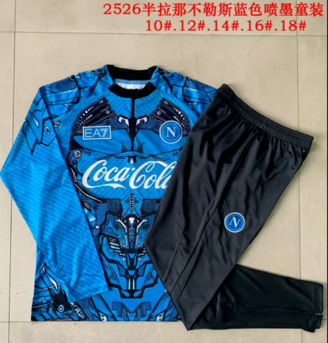 Youth 2025-2026 Napoli Blue Soccer Training Sweater and Pants Napoles Football Kit