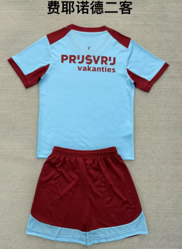 Youth Uniform Kids Kit 2025-2026 Feyenoord Rotterdam Third Away Blue/Red Soccer Jersey Shorts Child Football Set