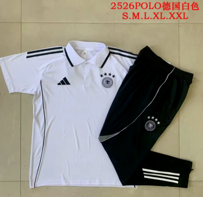 2025-2026 Germany White Soccer Polo and Pants Football Kit