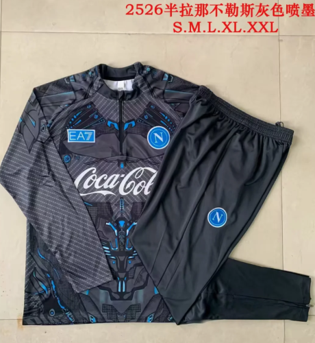 2025-2026 Napoli Black Soccer Training Sweater and Pants Napoles Football Kit