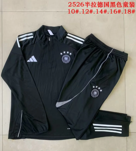 Youth 2025-2026 Germany Black Soccer Training Sweater and Pants Football Kit
