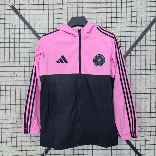 with Caps 2025-2026 Inter Miami Pink/Black Soccer Windbreaker Jacket Football Jacket