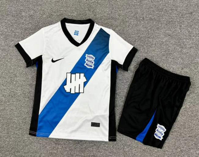 Youth Uniform Kids Kit Birmingham 2025-2026 Away White Soccer Jersey Shorts Child Football Set