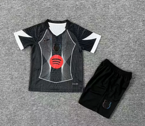 Youth Uniform Kids Kit 2025-2026 Barcelona Black Soccer Training Jersey Shorts Child Football Set