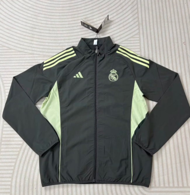 2025-2026 Real Madrid Black/Green Soccer Windbreaker Jacket Football Jacket