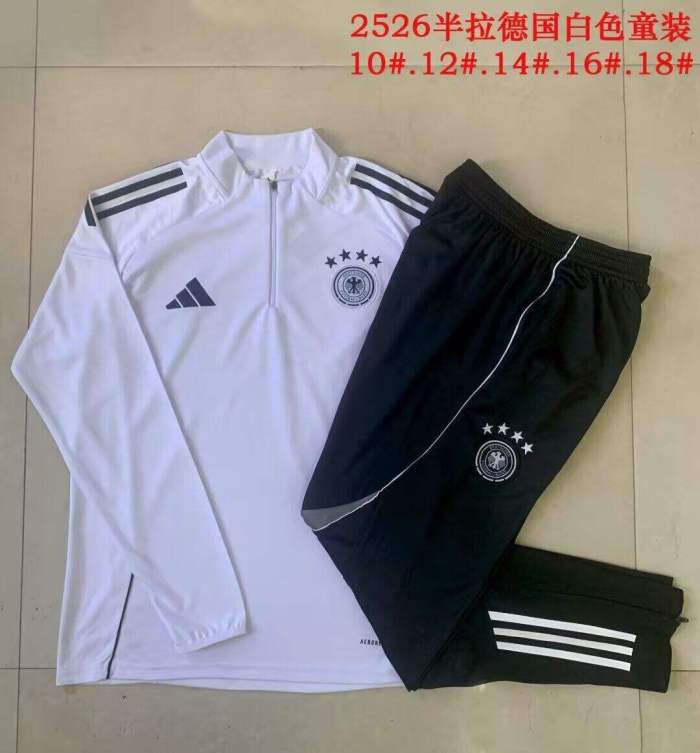 Youth 2025-2026 Germany White Soccer Training Sweater and Pants Football Kit