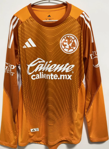 Long Sleeve Player Version 2025-2026 Club America Aguilas Orange Goalkeeper Soccer Jersey Football Shirt