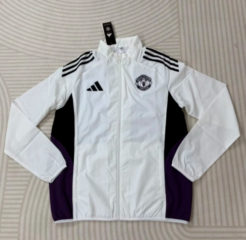 2025-2026 Manchester United White/Black Soccer Windbreaker Jacket Football Jacket
