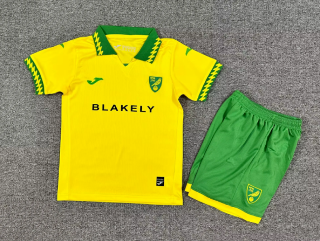 Youth Uniform Kids Kit 2025-2026 Norwich City Home Soccer Jersey Shorts Child Football Set