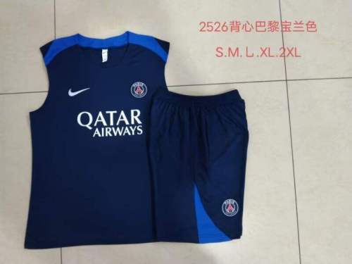 Adult Uniform 2025-2026 PSG Dark Blue Soccer Training Vest and Shorts Football Set