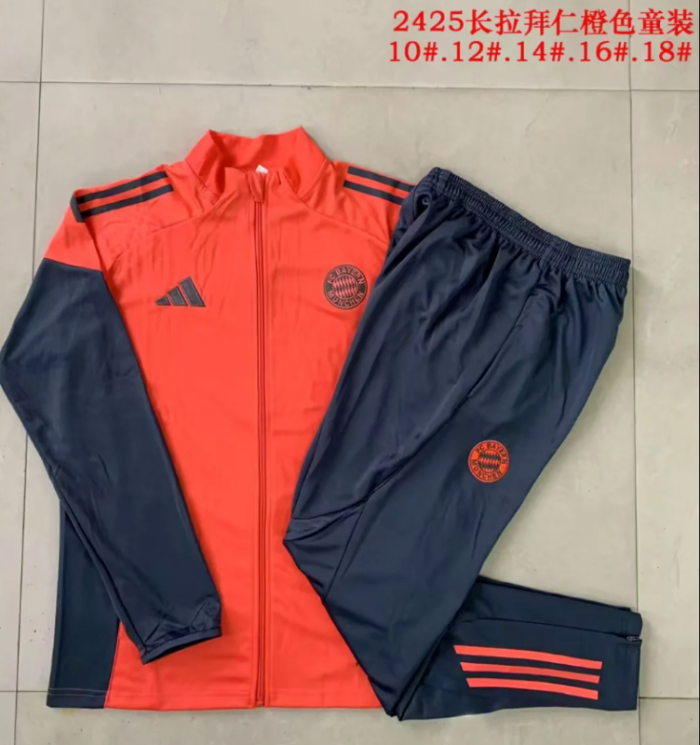 Youth 2025-2026 Bayern Munich Orange Soccer Training Jacket Football Jacket and Pants