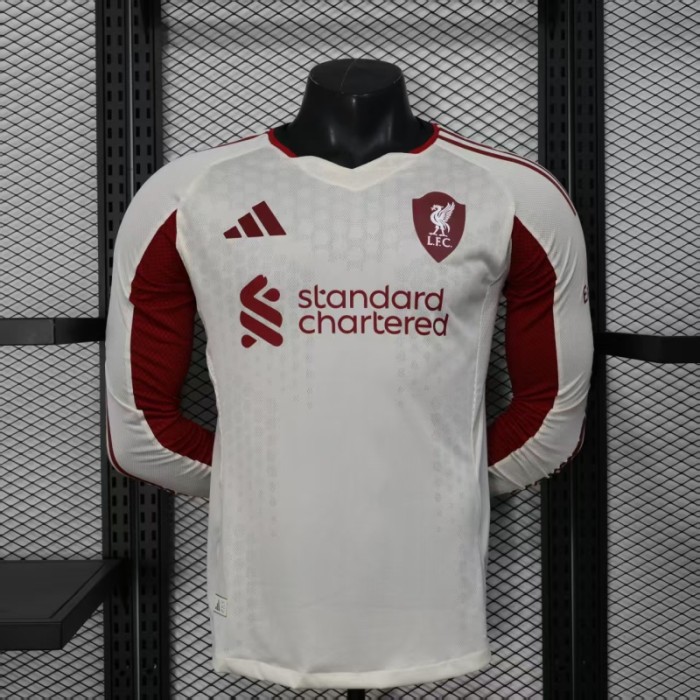 Long Sleeve Player Version 2025-2026 Liverpool Away White Soccer Jersey Football Shirt