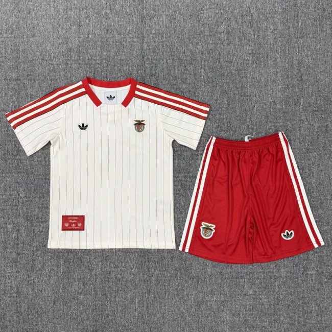Youth Uniform Kids Kit 2025-2026 Benfica White/Red Soccer Jersey Shorts Child Football Set
