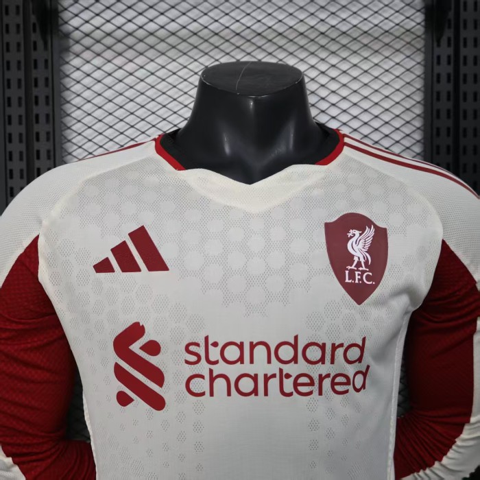 Long Sleeve Player Version 2025-2026 Liverpool Away White Soccer Jersey Football Shirt
