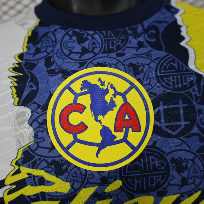 with Sponor Logo Player Version 2025-2026 Club America Aguilas White/Blue/Yellow Special Edition Soccer Jersey Football Shirt