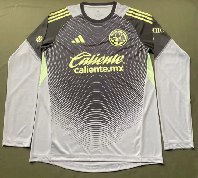 Long Sleeve Player Version 2025-2026 Club America Aguilas Black/Grey Goalkeeper Soccer Jersey Football Shirt