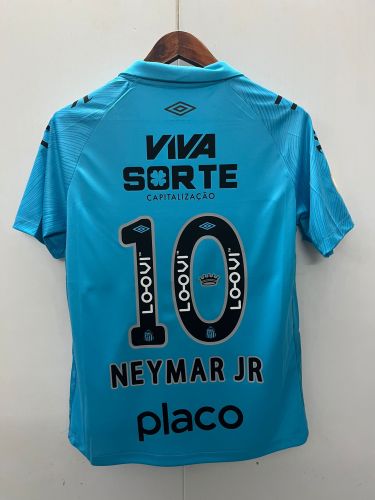 with All Sponor Logos+Club World Cup Patch Fan Version 2025-2026 Santos NEYMAR JR 10 Third Away Blue Soccer Jersey Football Shirt