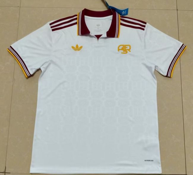 without Sponor Logo Fan Version 2025-2026 As Roma White/Maroon Soccer Jersey Football Shirt