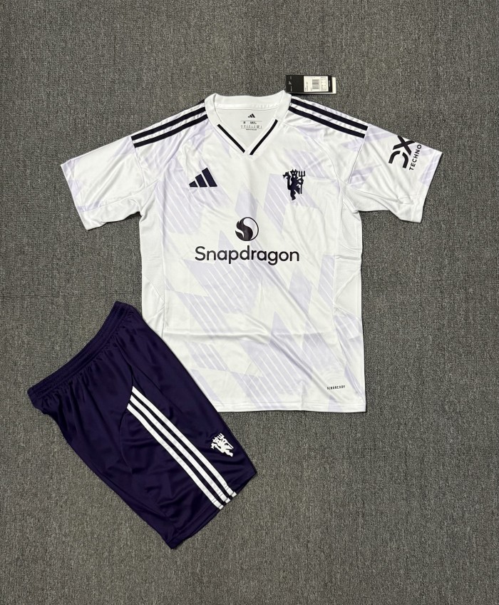 Adult Uniform 2025-2026 Manchester United Away White Soccer Jersey Shorts Man U Football Kit