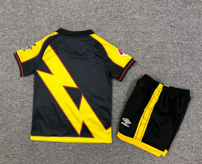with LALIGA Patch Youth Uniform Kids Kit 2025-2026 Rayo Vallecano Third Away Yellow/Black Soccer Jersey Shorts Child Football Set