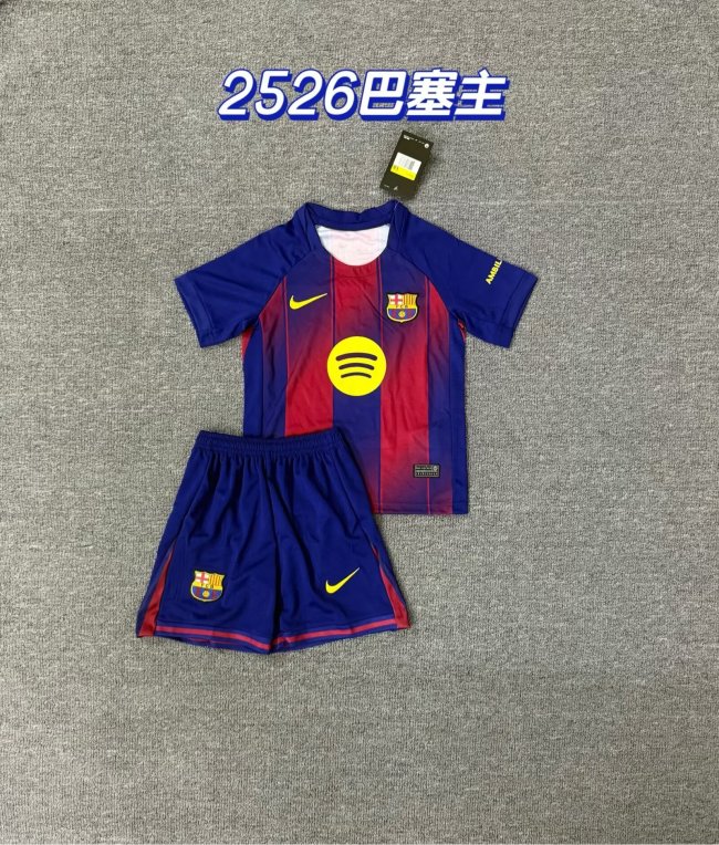 Youth Uniform Kids Kit 2025-2026 Barcelona Home Soccer Jersey Shorts Child Football Set