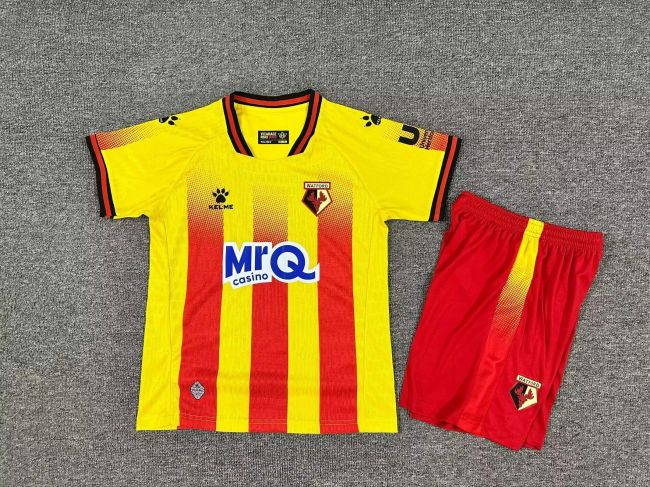 Youth Uniform Kids Kit 2025-2026 Watford Home Soccer Jersey Shorts Child Football Set