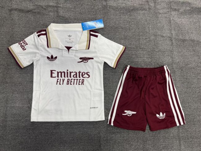 Youth Uniform Kids Kit 2025-2026 Arsenal Third Away White Soccer Jersey Shorts Child Football Set