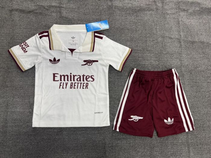 Youth Uniform Kids Kit 2025-2026 Arsenal Third Away White Soccer Jersey Shorts Child Football Set