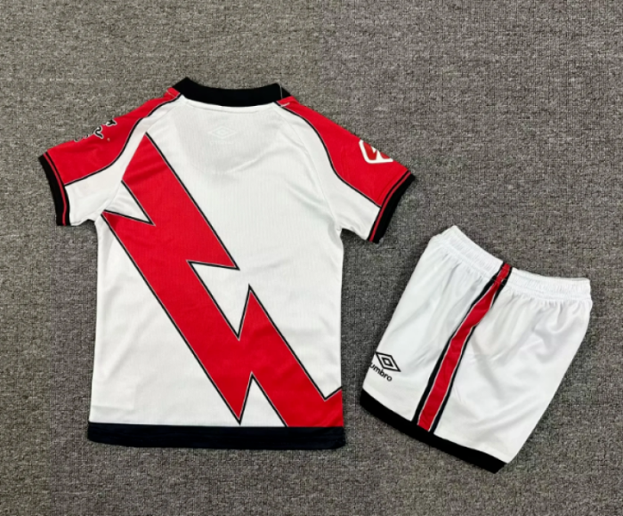 with LALIGA Patch Youth Uniform Kids Kit 2025-2026 Rayo Vallecano Home Soccer Jersey Shorts Child Football Set
