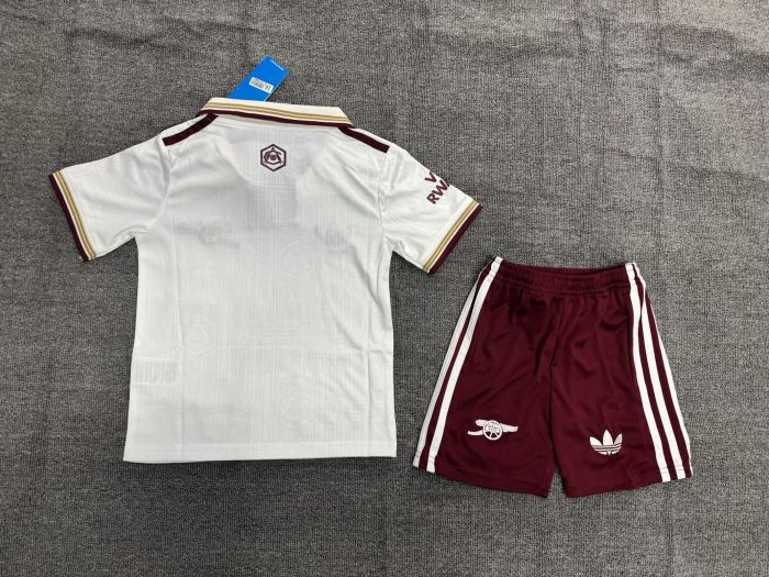 Youth Uniform Kids Kit 2025-2026 Arsenal Third Away White Soccer Jersey Shorts Child Football Set