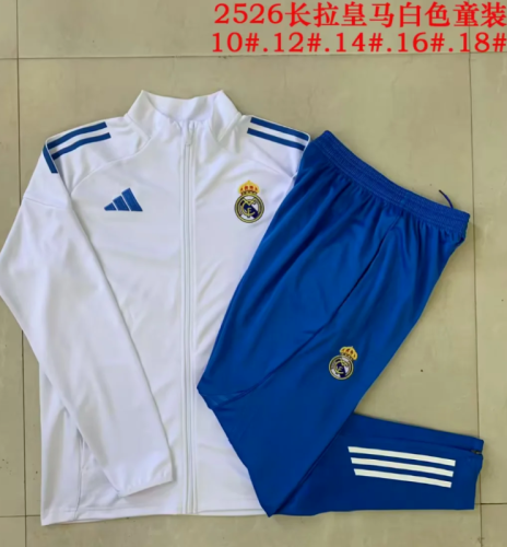 Youth 2025-2026 Real Madrid White Soccer Training Jacket Football Jacket and Pants