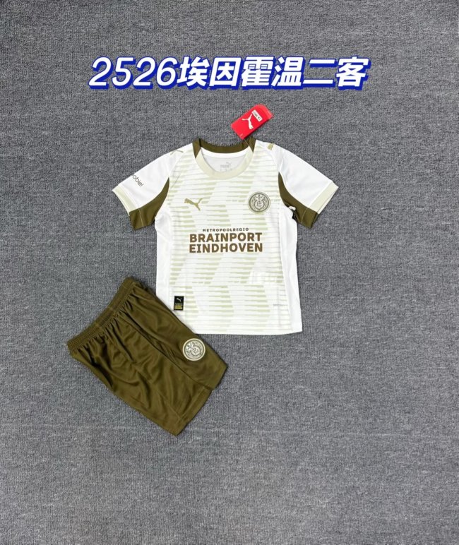 Youth Uniform Kids Kit 2025-2026 PSV Eindhoven Third Away Soccer Jersey Shorts Child Football Set