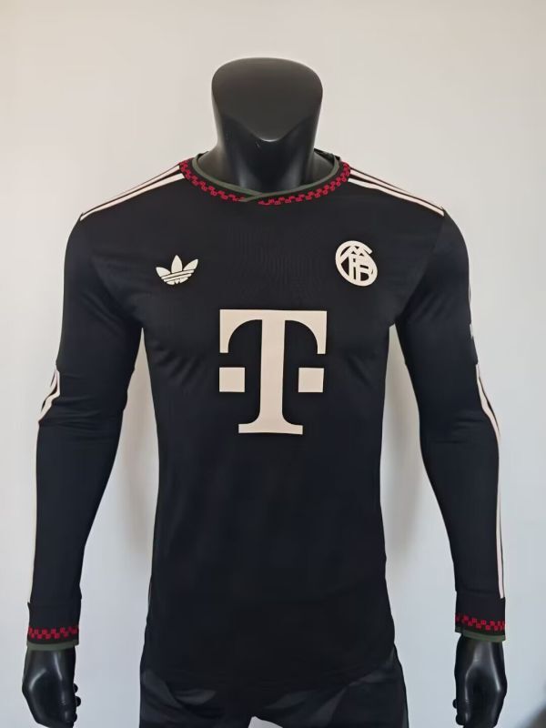 Long Sleeve Player Version 2025-2026 Bayern Munich Third Away Black Soccer Jersey Bayern Munchen Football Shirt