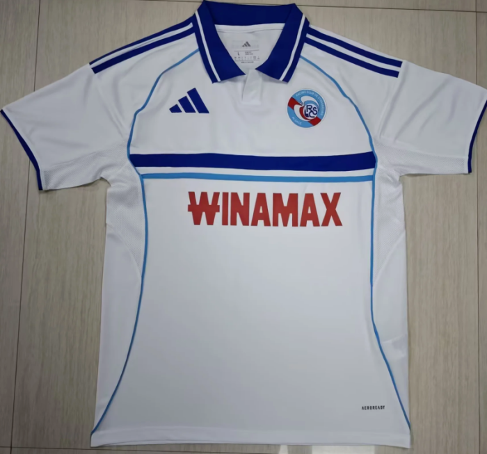 Fan Version 2025-2026 Strasbourg Alsace Away White Soccer Jersey Football Shirt