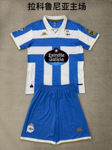 with LALIGA Patch Youth Uniform Kids Kit Deportivo La Coruna 2025-2026 Home Blue/White Soccer Jersey Shorts Child Football Set